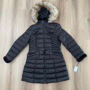 Laundry by Shelli Segal - Women's Black Puffer with Faux Fur Hood